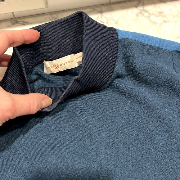 Tori Burch Color Block Short Sleeve Mock Neck 100% Cashmere Sweater - Picture 12 of 16